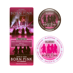 Zestaw holograficzna przypinka i naklejka BLACKPINK [BORN PINK] IN CINEMAS (wersja 1) + BILET GRATIS!