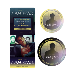 Zestaw holograficzna przypinka i naklejka JUNG KOOK: I AM STILL (wersja 1) + BILET GRATIS!